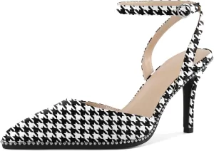 Joseywade Slingback Pumps for Women Stiletto High Heels Closed Pointed Toe Heel Ankle Strap Sliver Beaded Dress Shoes