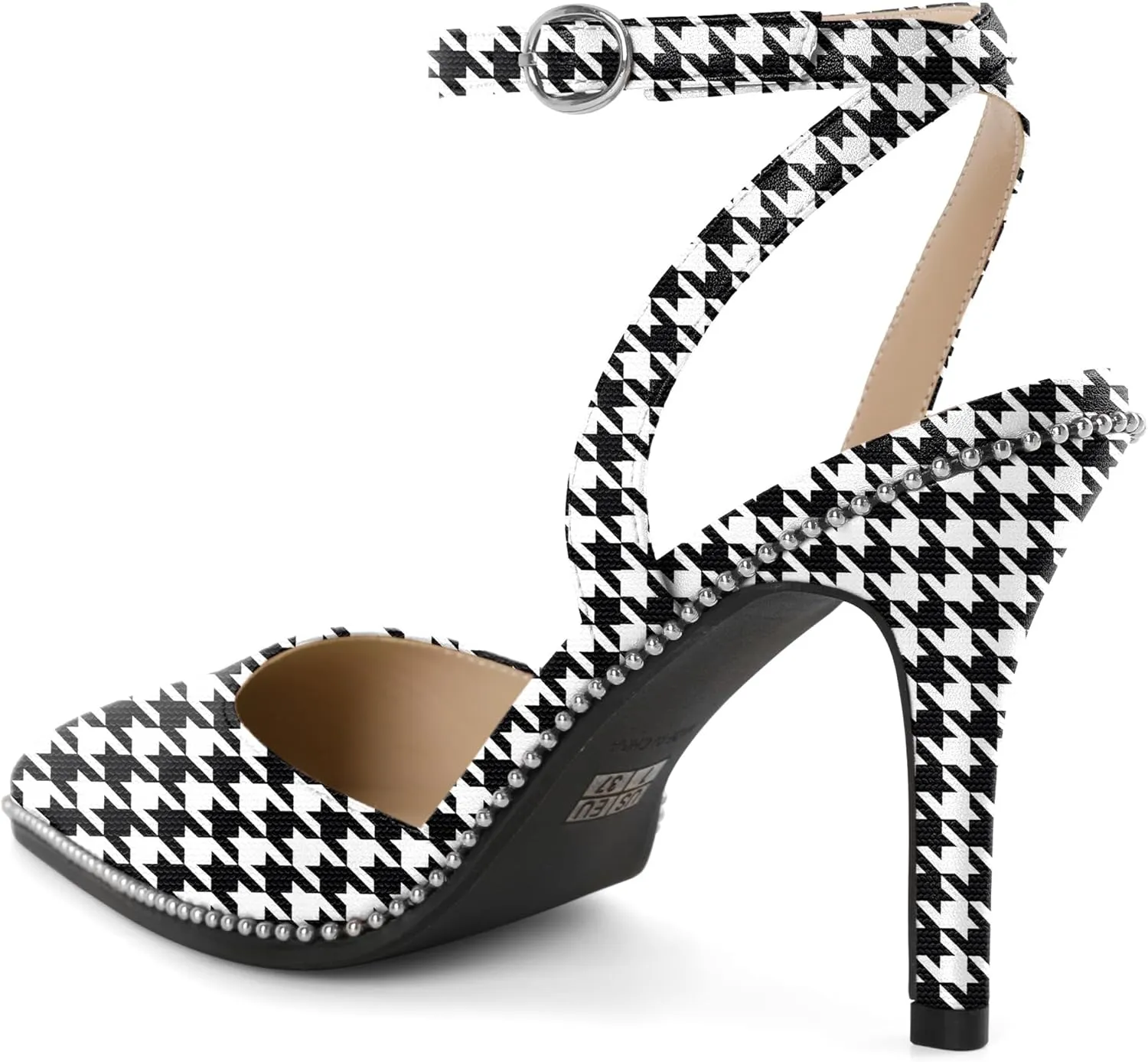 Joseywade Slingback Pumps for Women Stiletto High Heels Closed Pointed Toe Heel Ankle Strap Sliver Beaded Dress Shoes