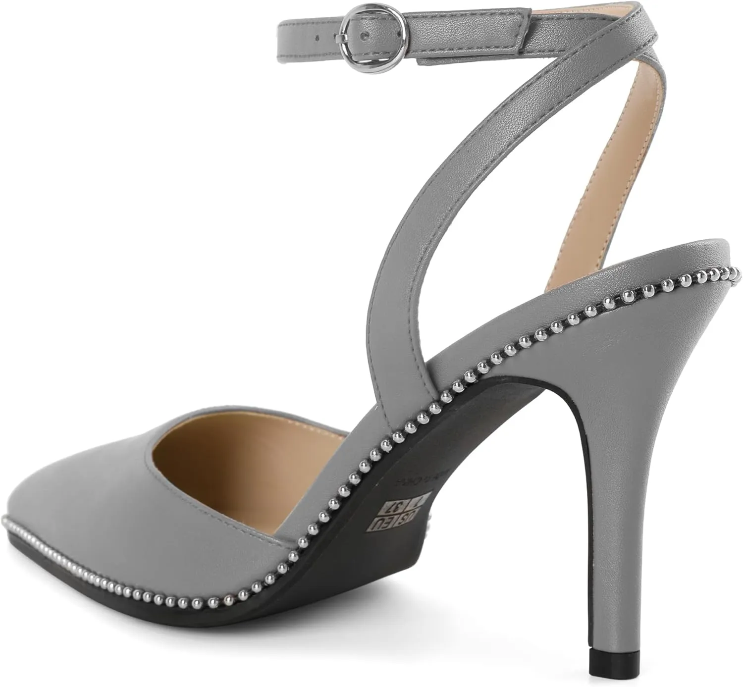 Joseywade Slingback Pumps for Women Stiletto High Heels Closed Pointed Toe Heel Ankle Strap Sliver Beaded Dress Shoes