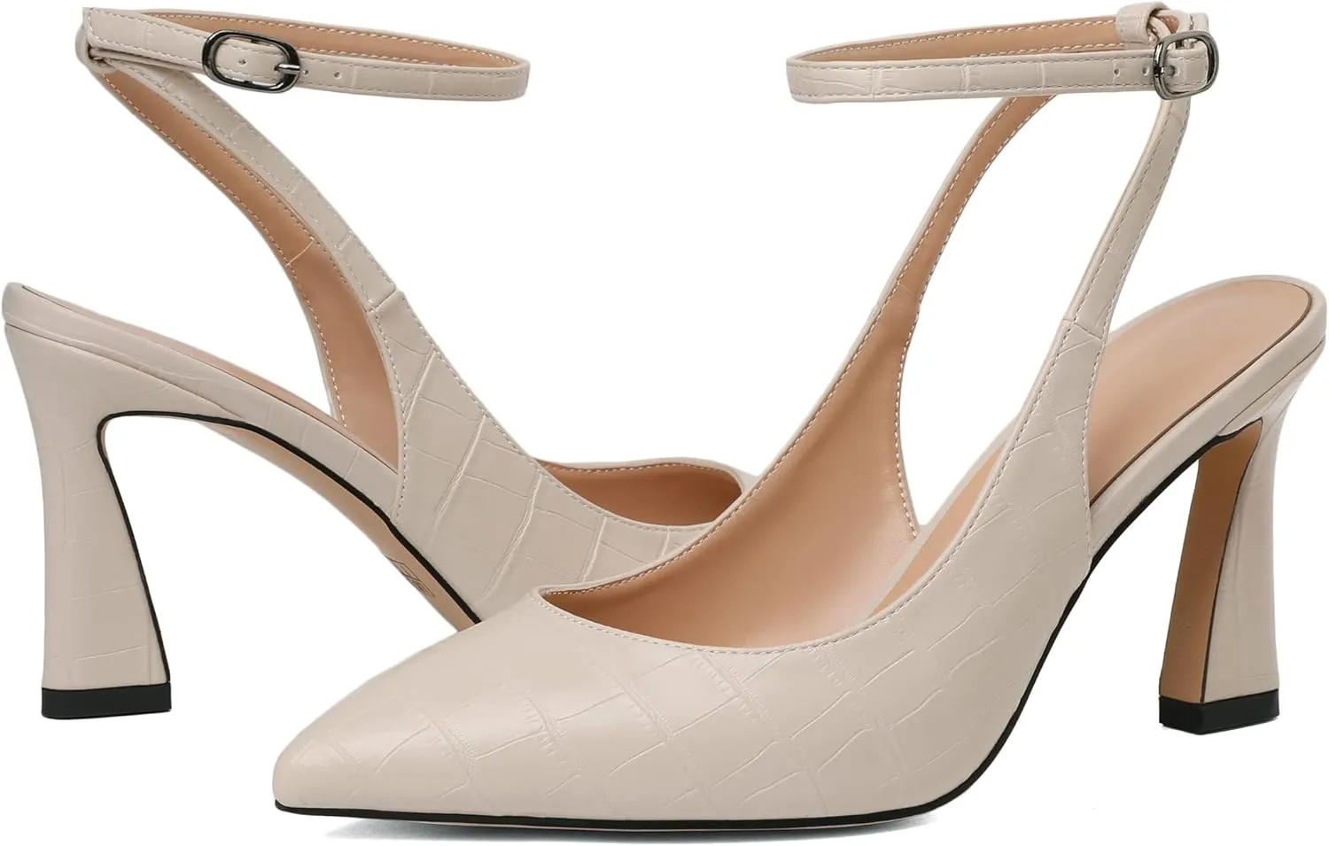 Joseywade Women Slingback Heels Stiletto High Heel Pumps Heeled Sandals Closed Pointed Toe Adjustable Ankle Strap Dress Shoes