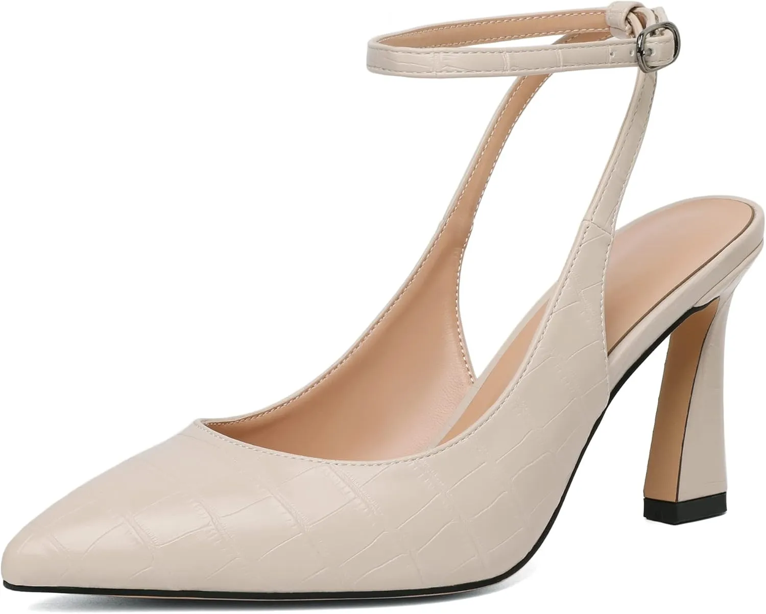 Joseywade Women Slingback Heels Stiletto High Heel Pumps Heeled Sandals Closed Pointed Toe Adjustable Ankle Strap Dress Shoes