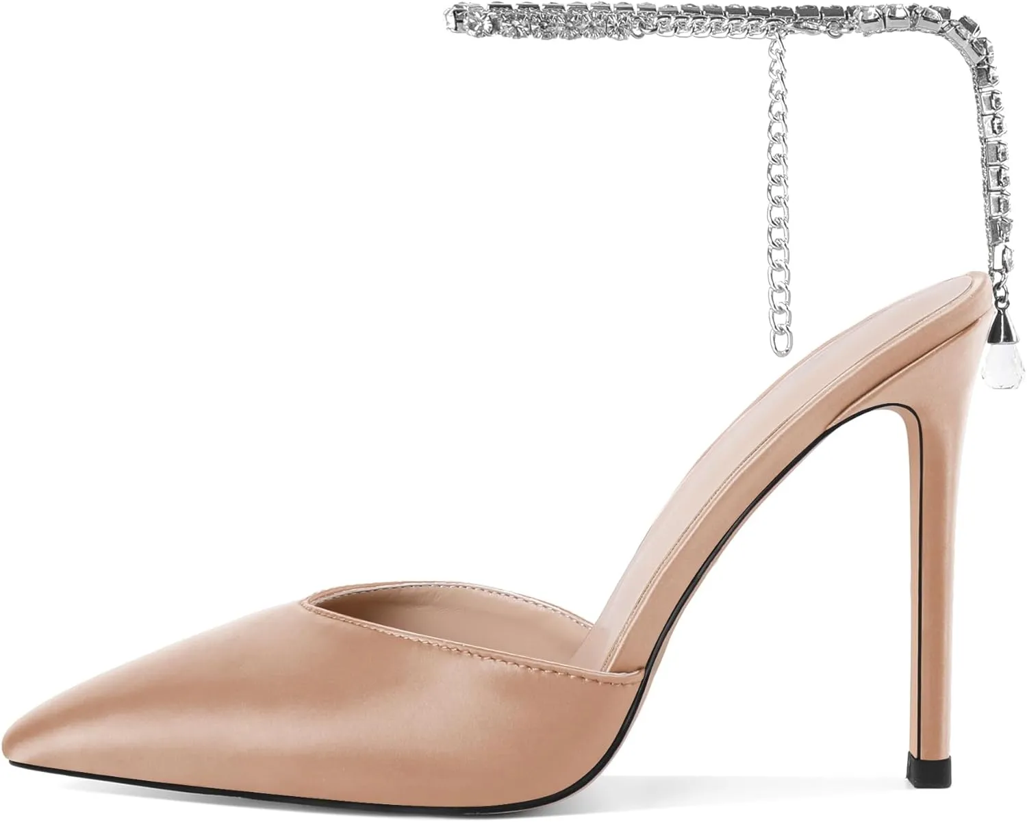 Joseywade Women's High Heels Pointed Toe Stiletto Heel Pumps Rhinestone Ankle Strap 4 Inch Slim Thin Heel Dress Shoes