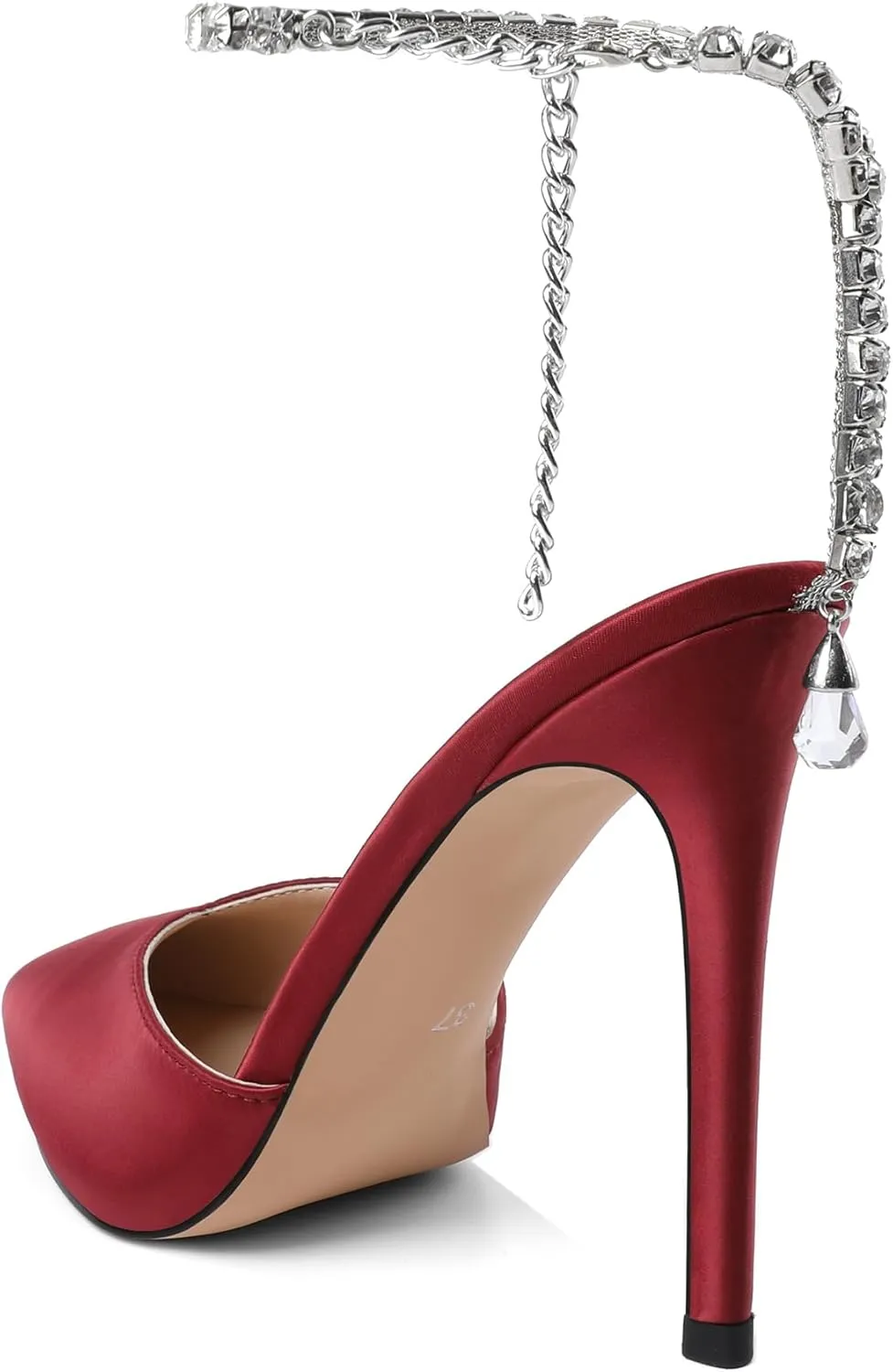Joseywade Women's High Heels Pointed Toe Stiletto Heel Pumps Rhinestone Ankle Strap 4 Inch Slim Thin Heel Dress Shoes