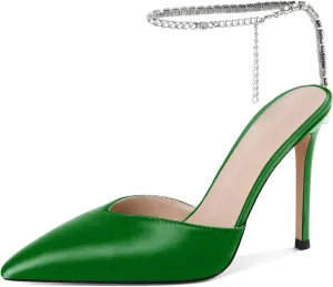 Joseywade Women's High Heels Pointed Toe Stiletto Heel Pumps Rhinestone Ankle Strap 4 Inch Slim Thin Heel Dress Shoes
