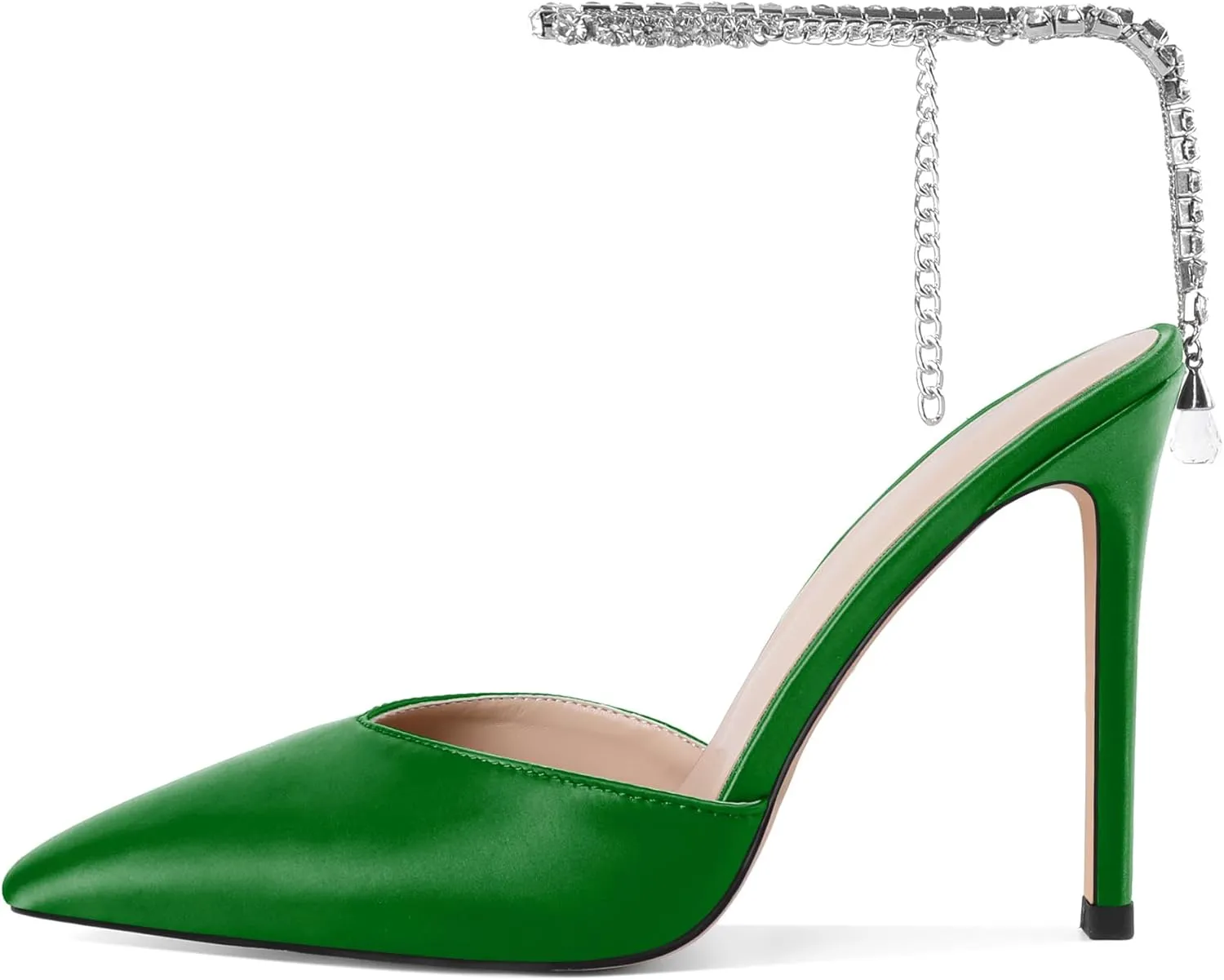 Joseywade Women's High Heels Pointed Toe Stiletto Heel Pumps Rhinestone Ankle Strap 4 Inch Slim Thin Heel Dress Shoes