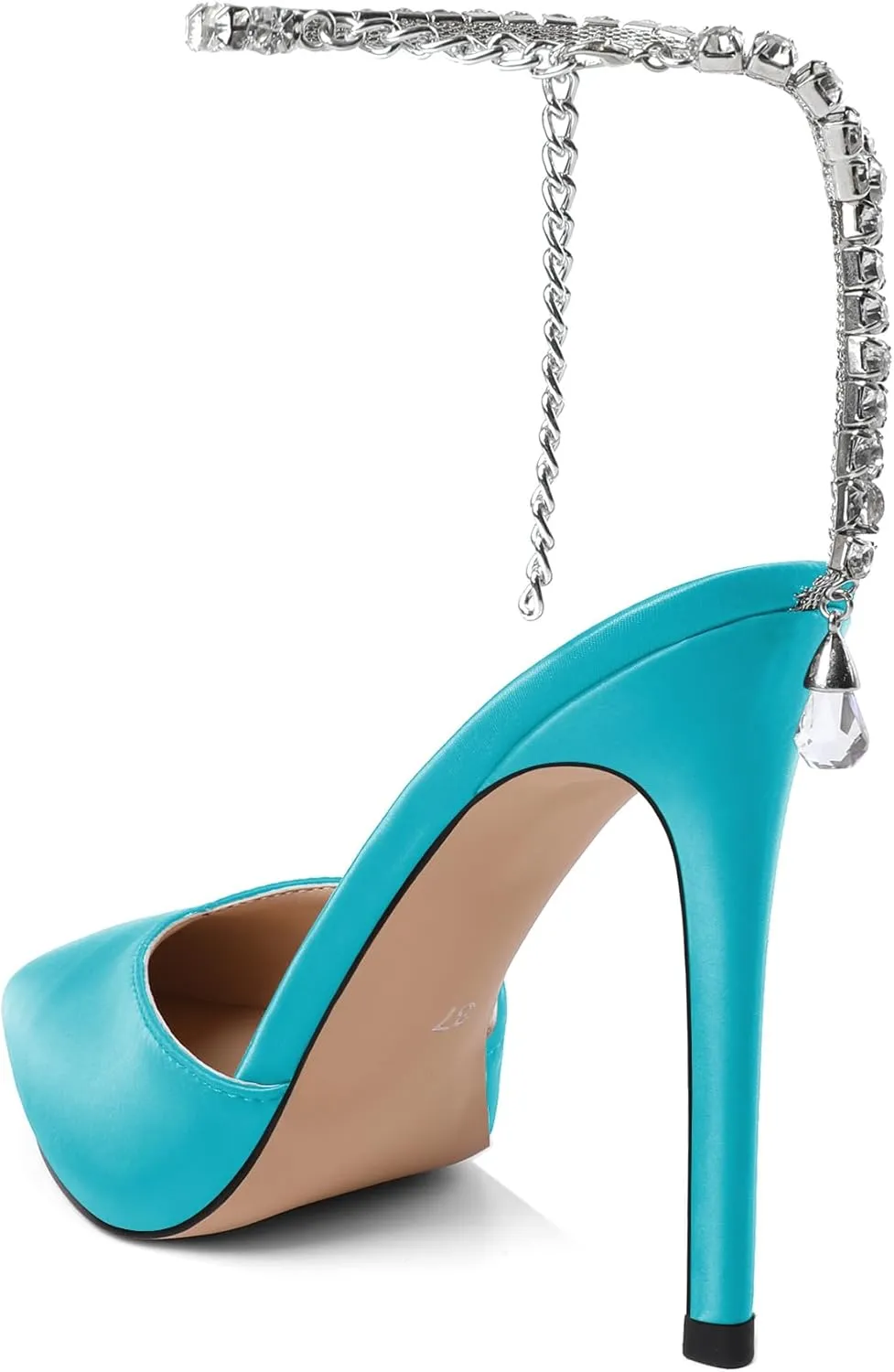 Joseywade Women's High Heels Pointed Toe Stiletto Heel Pumps Rhinestone Ankle Strap 4 Inch Slim Thin Heel Dress Shoes