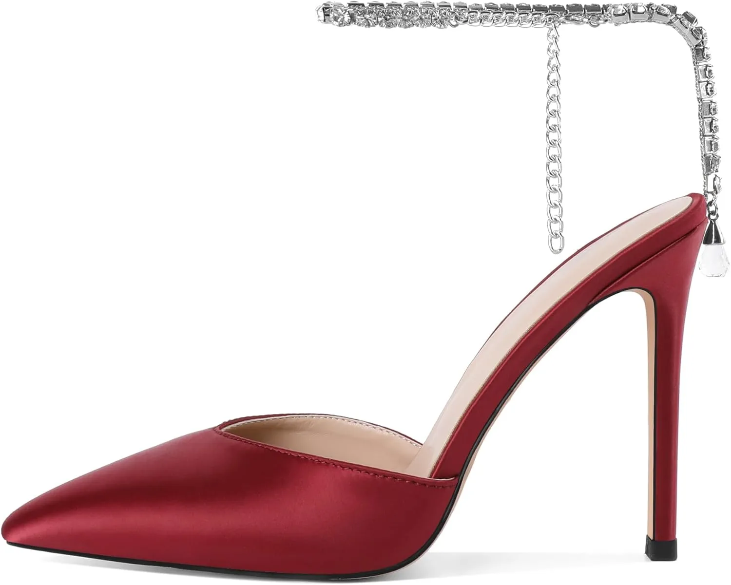 Joseywade Women's High Heels Pointed Toe Stiletto Heel Pumps Rhinestone Ankle Strap 4 Inch Slim Thin Heel Dress Shoes