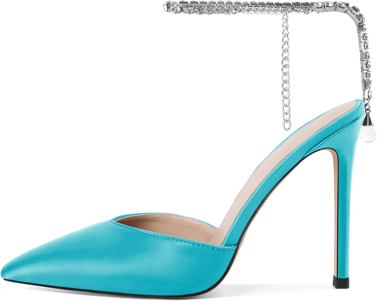 Joseywade Women's High Heels Pointed Toe Stiletto Heel Pumps Rhinestone Ankle Strap 4 Inch Slim Thin Heel Dress Shoes
