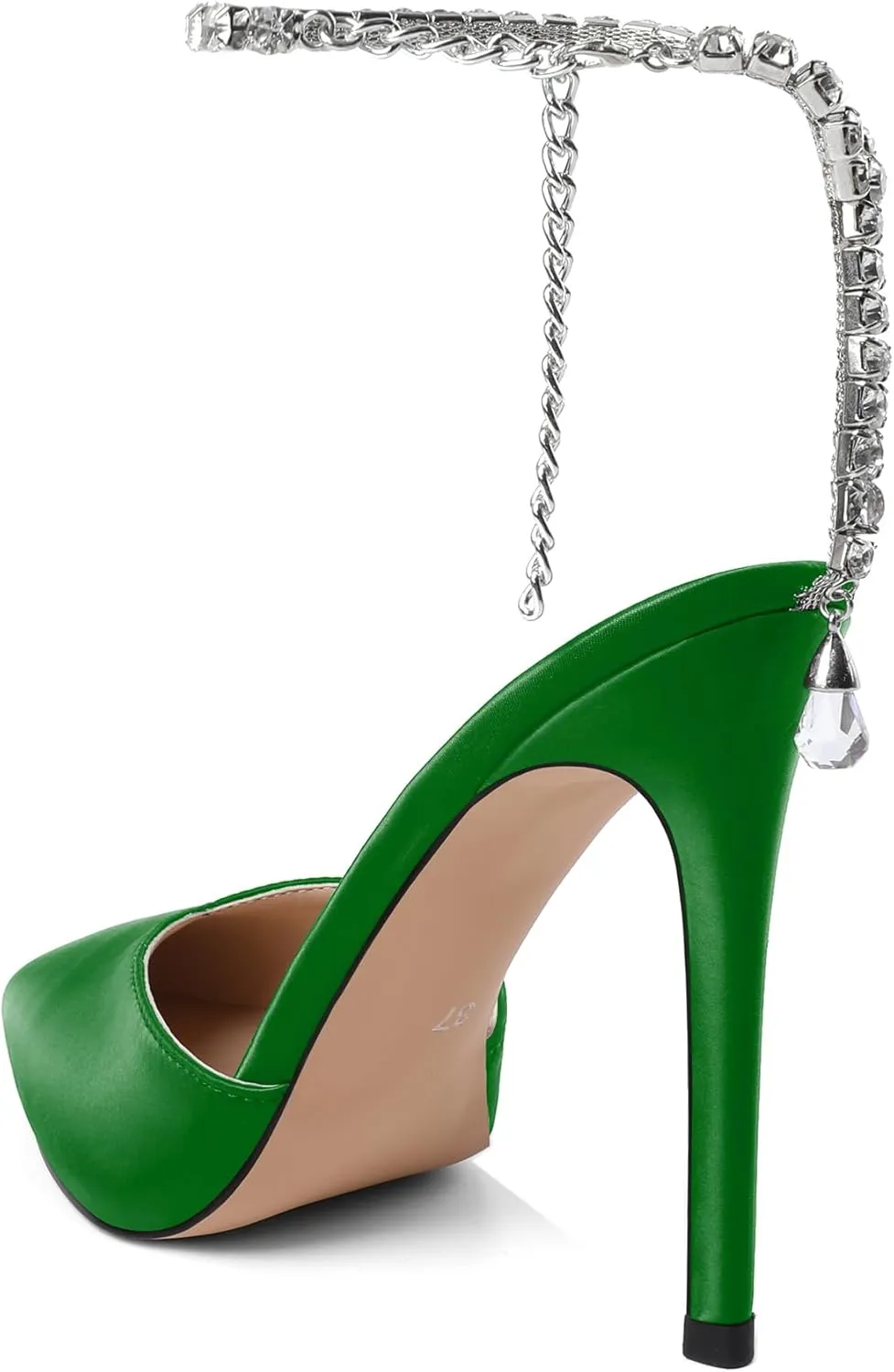 Joseywade Women's High Heels Pointed Toe Stiletto Heel Pumps Rhinestone Ankle Strap 4 Inch Slim Thin Heel Dress Shoes