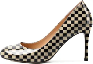 Joseywade Womens High Stilettos Heels Round Toe Pumps Slip-on Closed Toe 3.5 Inch Dress Shoes