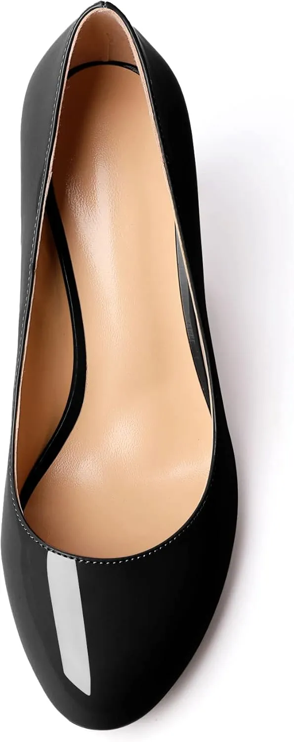 Joseywade Womens High Stilettos Heels Round Toe Pumps Slip-on Closed Toe 3.5 Inch Dress Shoes
