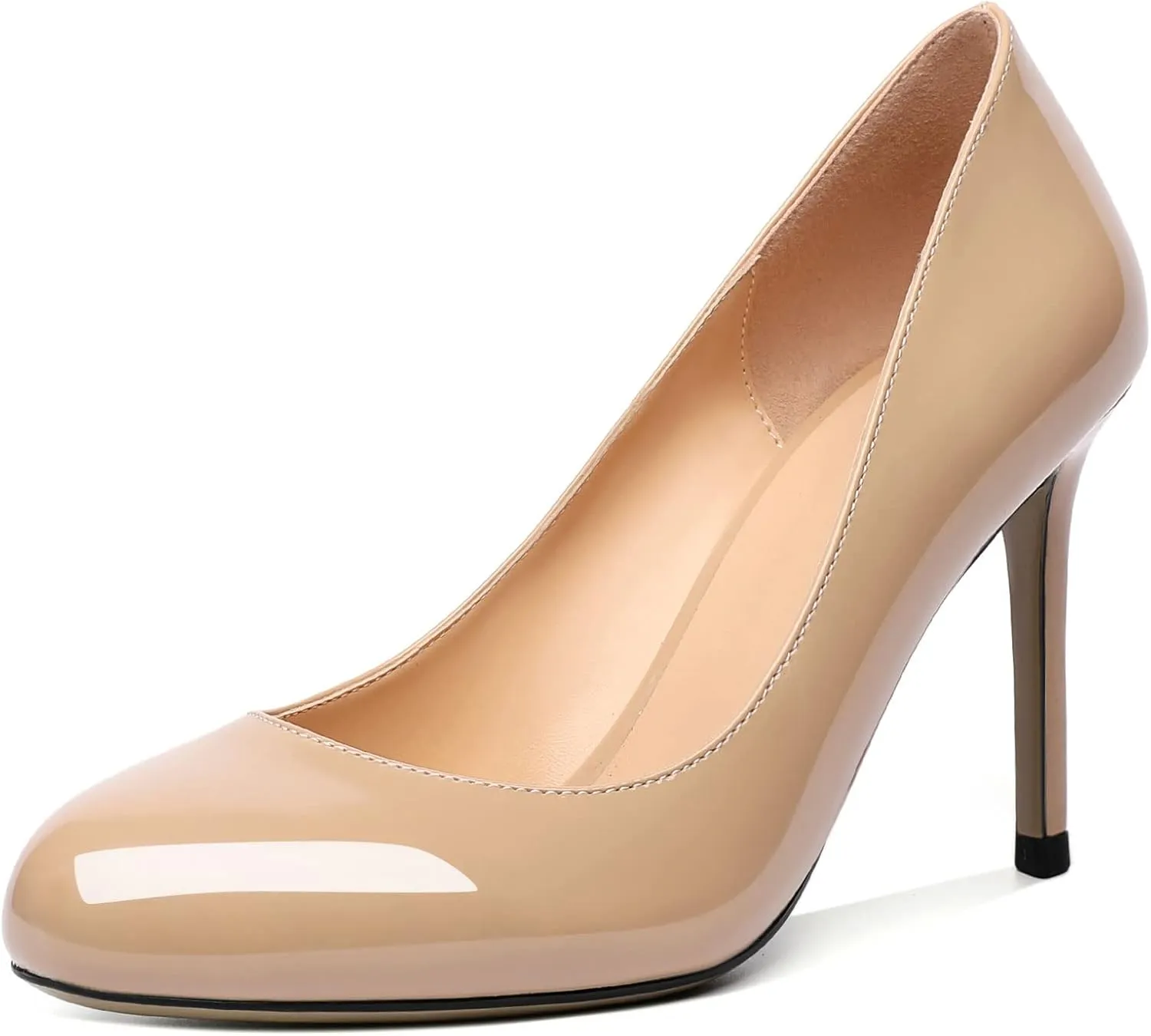 Joseywade Womens High Stilettos Heels Round Toe Pumps Slip-on Closed Toe 3.5 Inch Dress Shoes