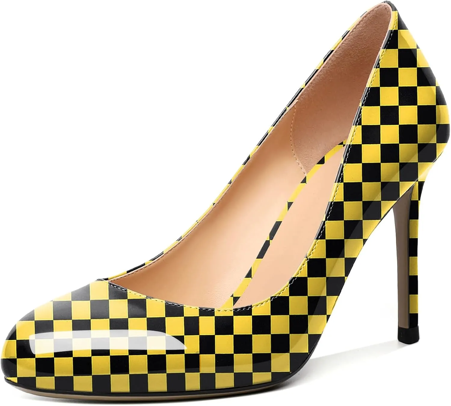 Joseywade Womens High Stilettos Heels Round Toe Pumps Slip-on Closed Toe 3.5 Inch Dress Shoes