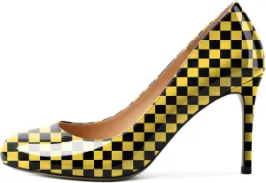 Joseywade Womens High Stilettos Heels Round Toe Pumps Slip-on Closed Toe 3.5 Inch Dress Shoes