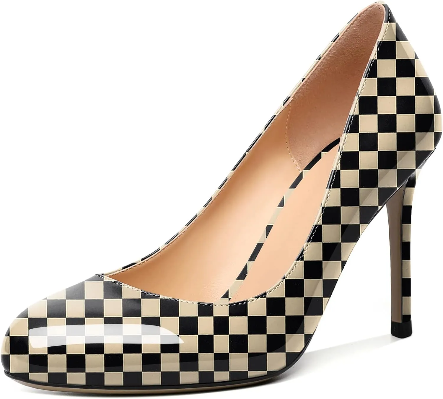 Joseywade Womens High Stilettos Heels Round Toe Pumps Slip-on Closed Toe 3.5 Inch Dress Shoes