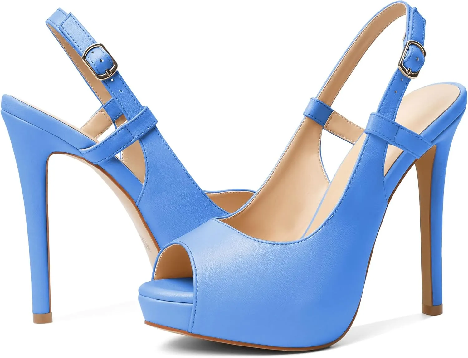 Joseywade Women's Peep Toe High Heel Slingback Pumps Platform Stiletto Heel 5 Inches Party Wedding Dress Shoes