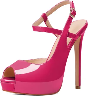 Joseywade Women's Platform Heel Pumps Slingback Peep Toe High Heel Sandals 5 Inch Stiletto Heel Party Dress Shoes