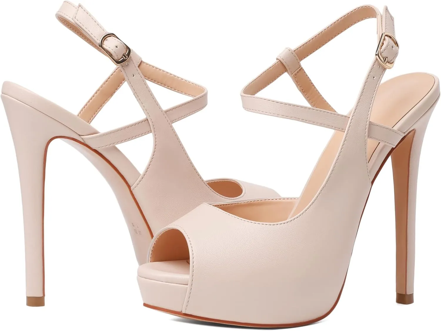 Joseywade Women's Platform Heel Pumps Slingback Peep Toe High Heel Sandals 5 Inch Stiletto Heel Party Dress Shoes
