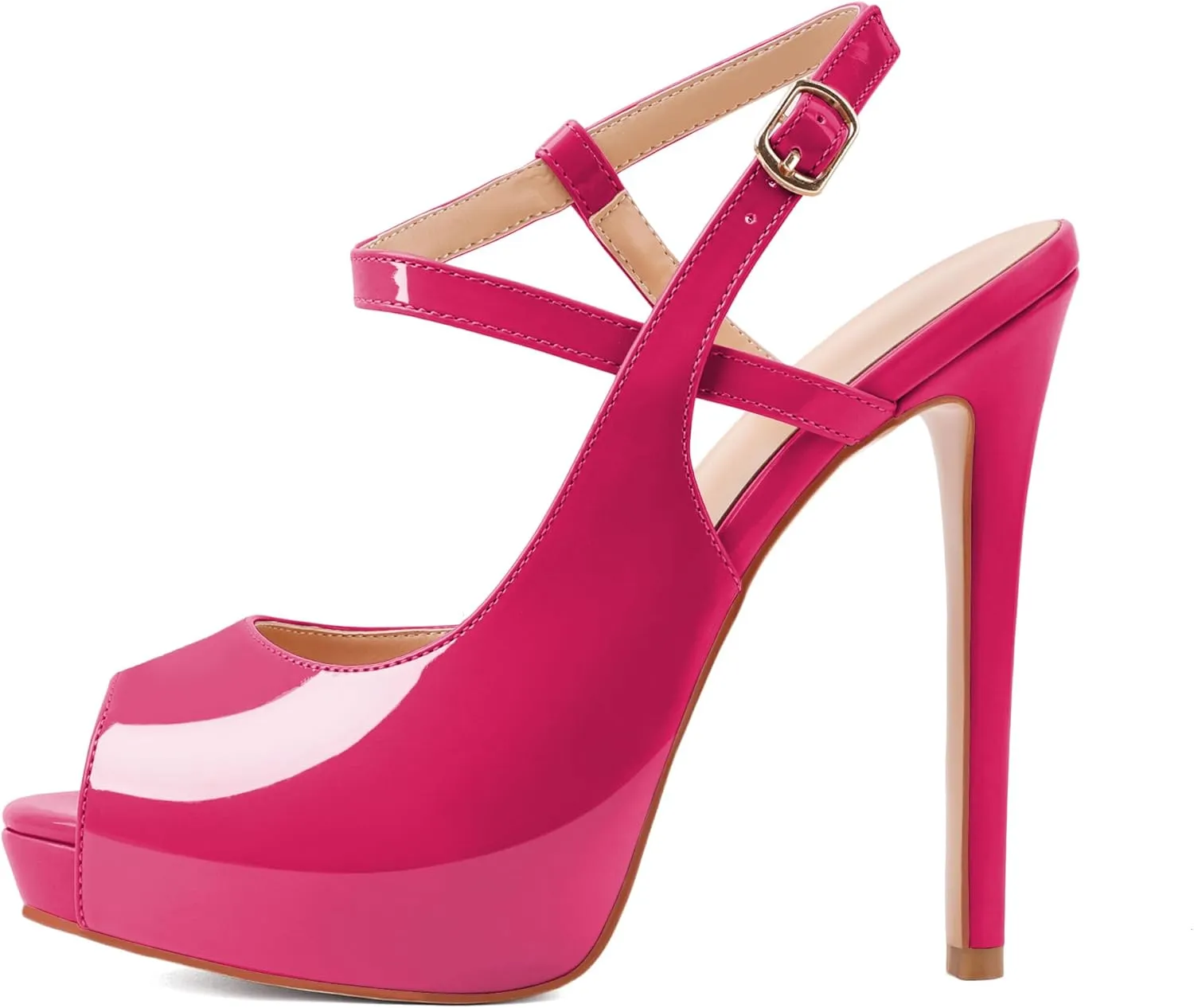 Joseywade Women's Platform Heel Pumps Slingback Peep Toe High Heel Sandals 5 Inch Stiletto Heel Party Dress Shoes