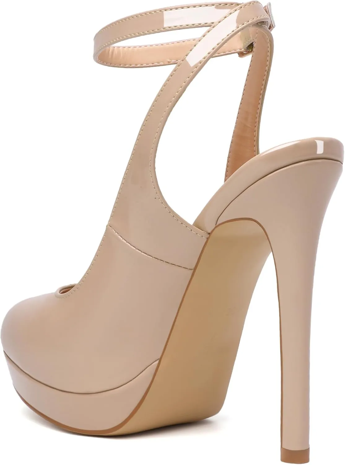Joseywade Women's Platform Heels Slingback Round Toe Slim Thin Stilettos High Heel Pumps Ankle Strap Comfort Wedding Dress Shoes 5 Inch