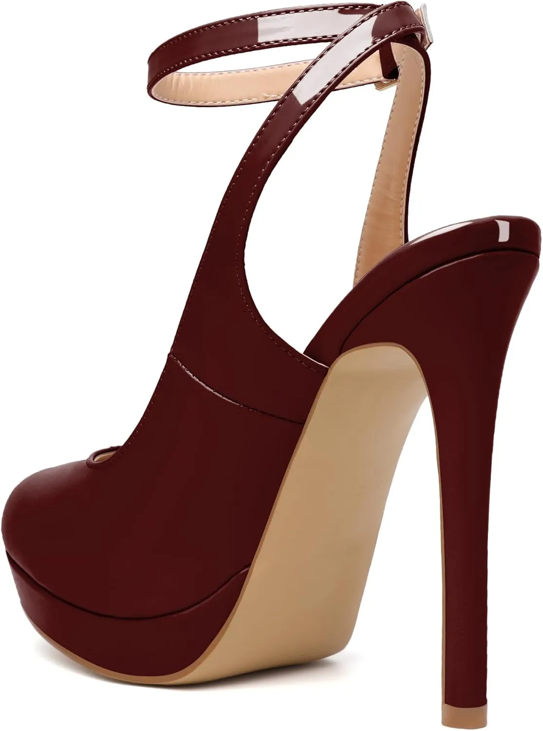 Joseywade Women's Platform Heels Slingback Round Toe Slim Thin Stilettos High Heel Pumps Ankle Strap Comfort Wedding Dress Shoes 5 Inch