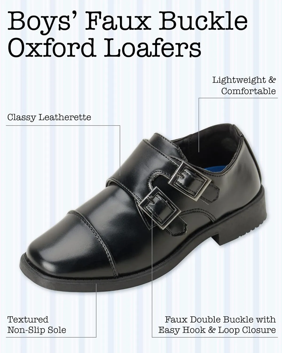 Josmo Boy’s Dress Shoes – Hook and Loop Double Monk Strap Cap Toe Oxford Loafers (Little Kid/Big Kid)
