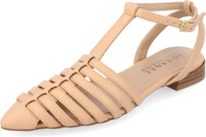 Journee Womens Alivia Ankle Strap Block Heel Pointed Toe Flats