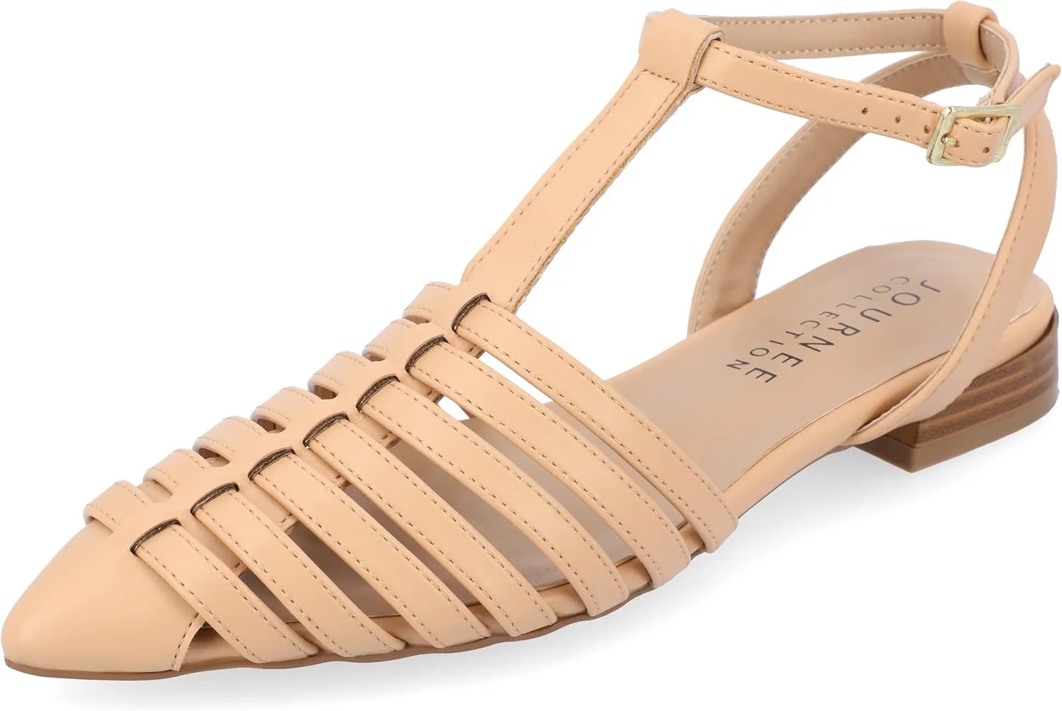 Journee Womens Alivia Ankle Strap Block Heel Pointed Toe Flats