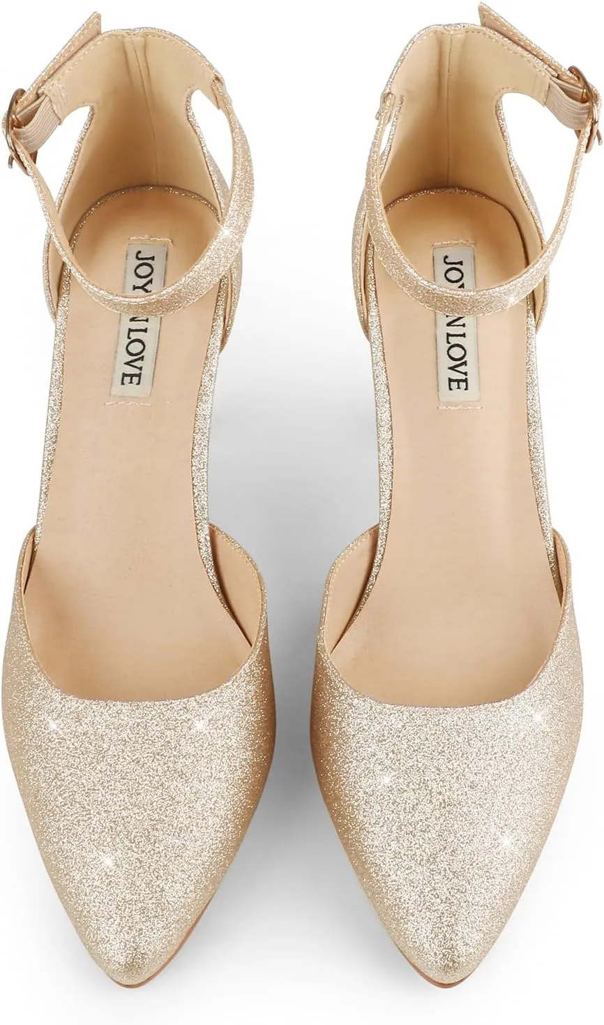 JOY IN LOVE Closed Toe Heels Pumps for Women 3IN Stiletto Pointed Toe Ankle Strap Heels
