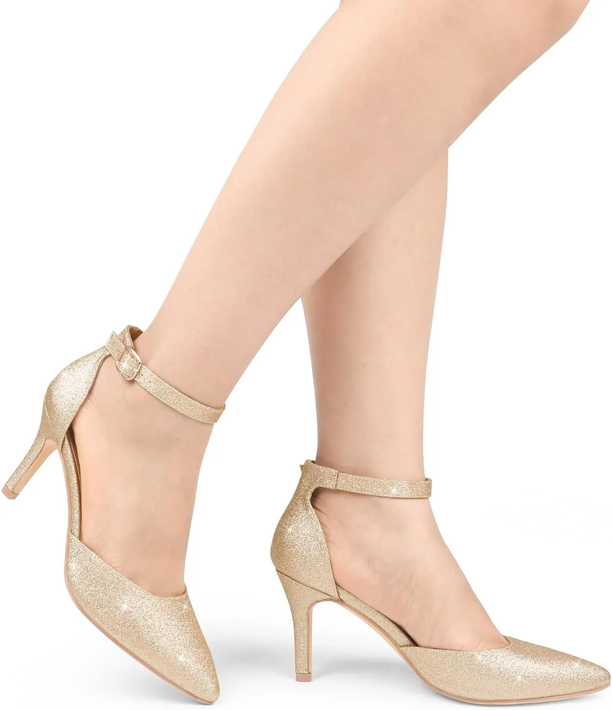 JOY IN LOVE Closed Toe Heels Pumps for Women 3IN Stiletto Pointed Toe Ankle Strap Heels