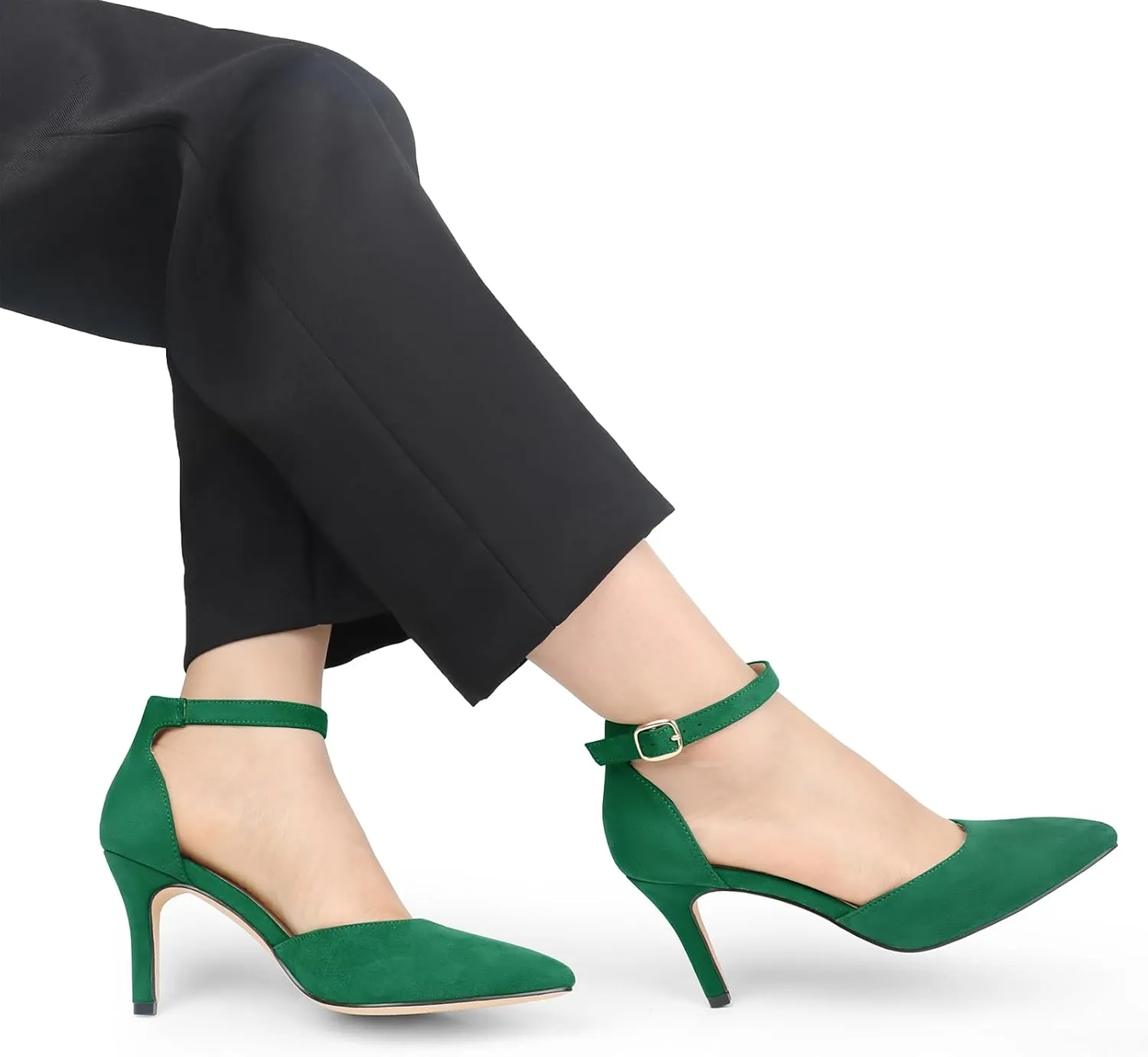 JOY IN LOVE Closed Toe Heels Pumps for Women 3IN Stiletto Pointed Toe Ankle Strap Heels