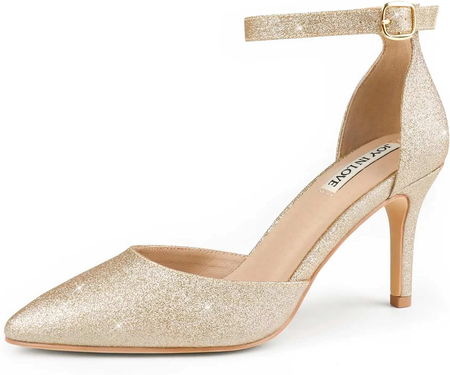 JOY IN LOVE Closed Toe Heels Pumps for Women 3IN Stiletto Pointed Toe Ankle Strap Heels
