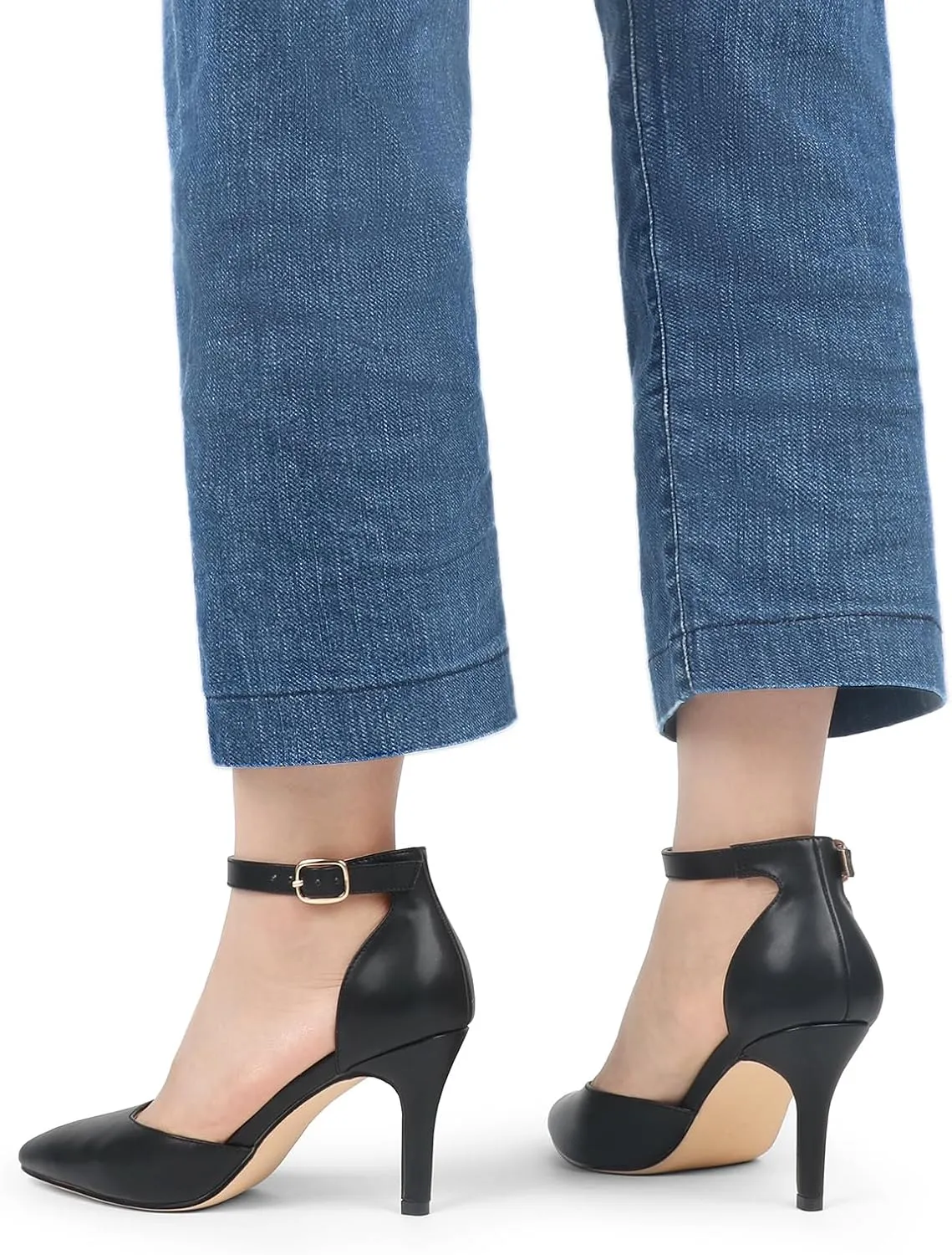 JOY IN LOVE Closed Toe Heels Pumps for Women 3IN Stiletto Pointed Toe Ankle Strap Heels