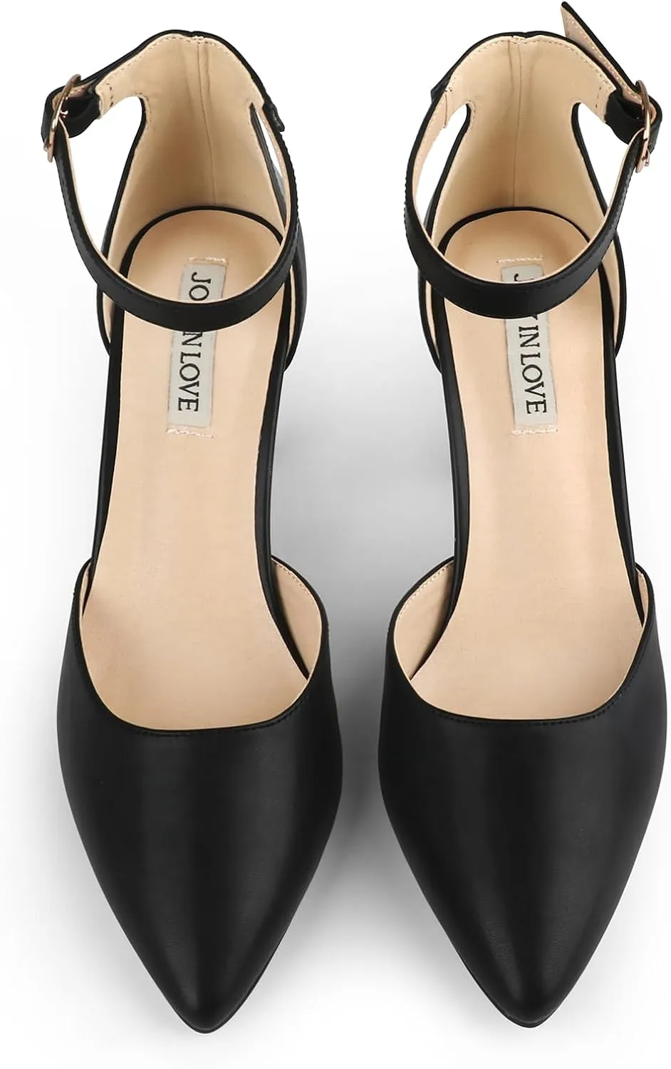 JOY IN LOVE Closed Toe Heels Pumps for Women 3IN Stiletto Pointed Toe Ankle Strap Heels