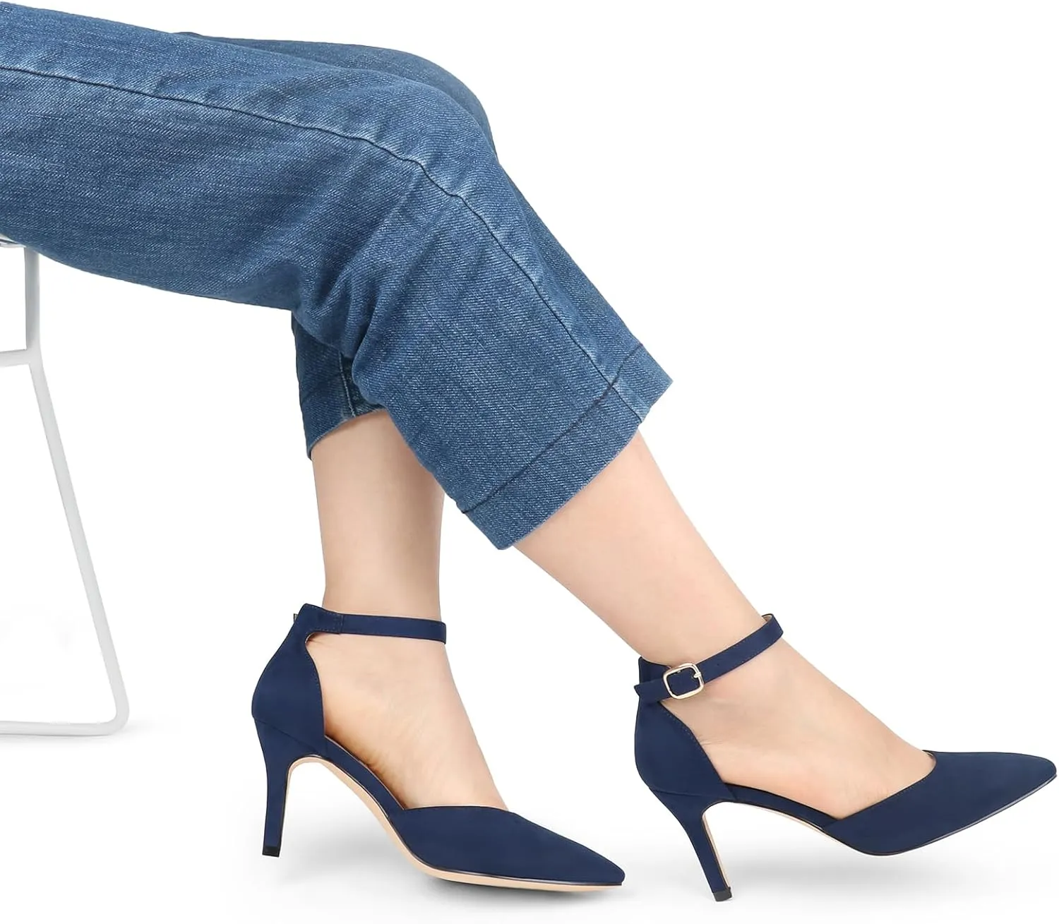 JOY IN LOVE Closed Toe Heels Pumps for Women 3IN Stiletto Pointed Toe Ankle Strap Heels