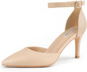 JOY IN LOVE Closed Toe Heels Pumps for Women 3IN Stiletto Pointed Toe Ankle Strap Heels