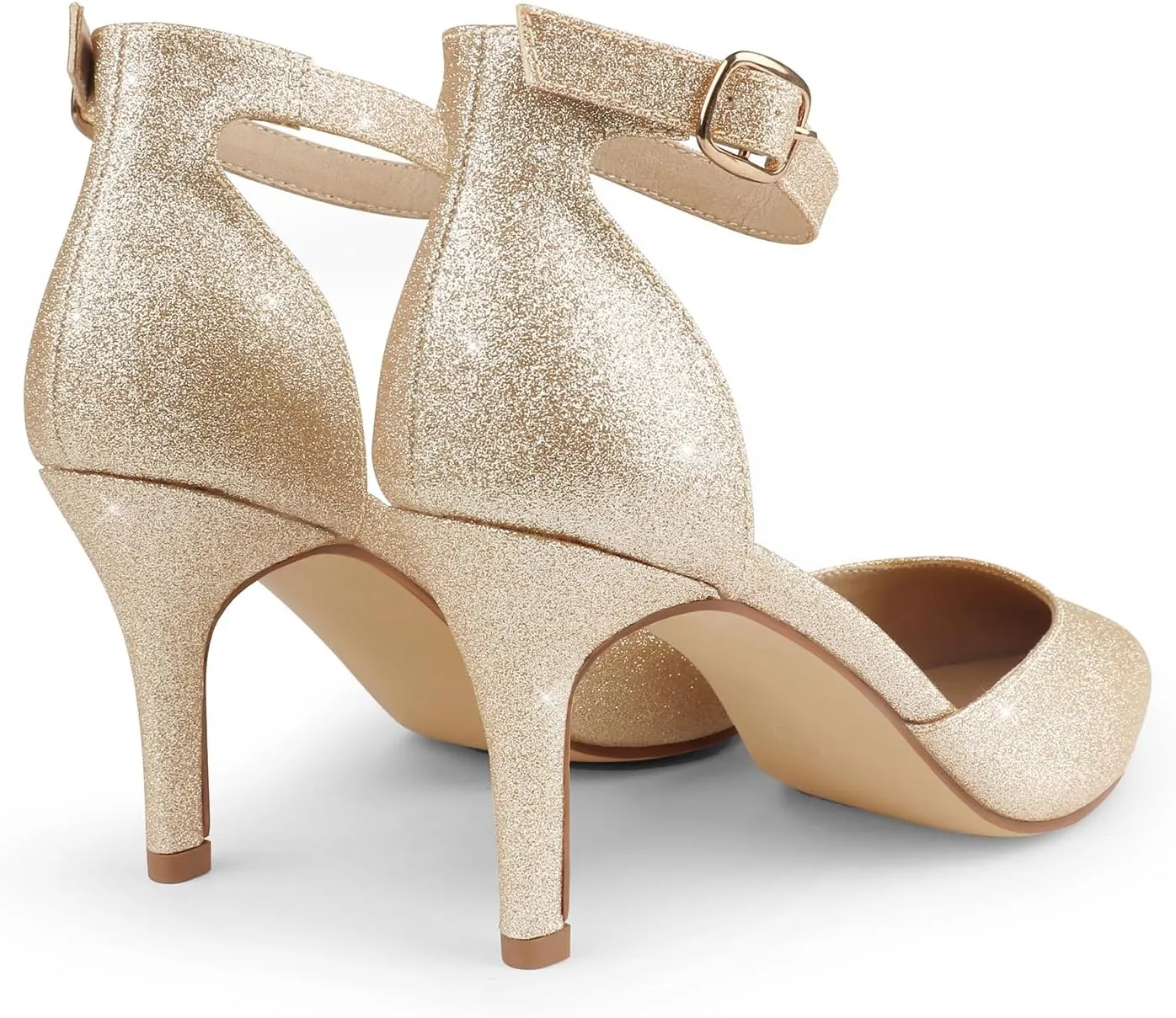 JOY IN LOVE Closed Toe Heels Pumps for Women 3IN Stiletto Pointed Toe Ankle Strap Heels