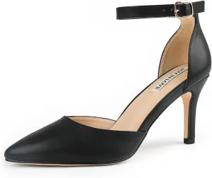 JOY IN LOVE Closed Toe Heels Pumps for Women 3IN Stiletto Pointed Toe Ankle Strap Heels