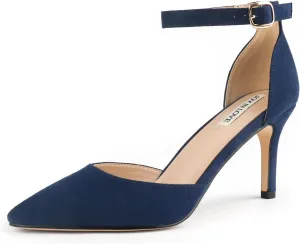 JOY IN LOVE Closed Toe Heels Pumps for Women 3IN Stiletto Pointed Toe Ankle Strap Heels