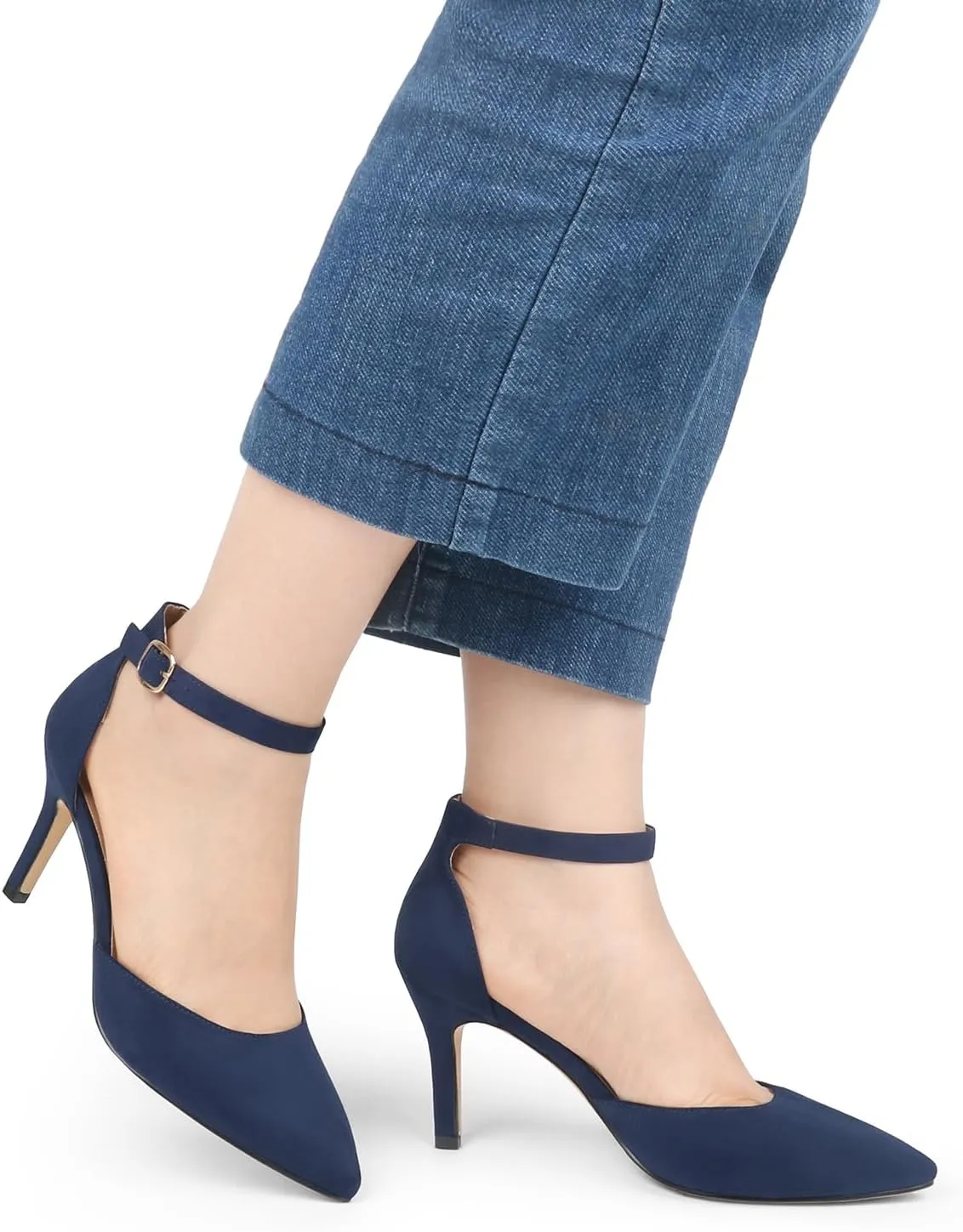 JOY IN LOVE Closed Toe Heels Pumps for Women 3IN Stiletto Pointed Toe Ankle Strap Heels