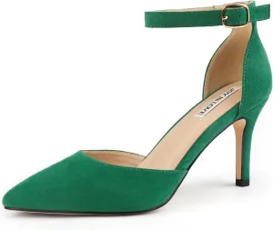 JOY IN LOVE Closed Toe Heels Pumps for Women 3IN Stiletto Pointed Toe Ankle Strap Heels
