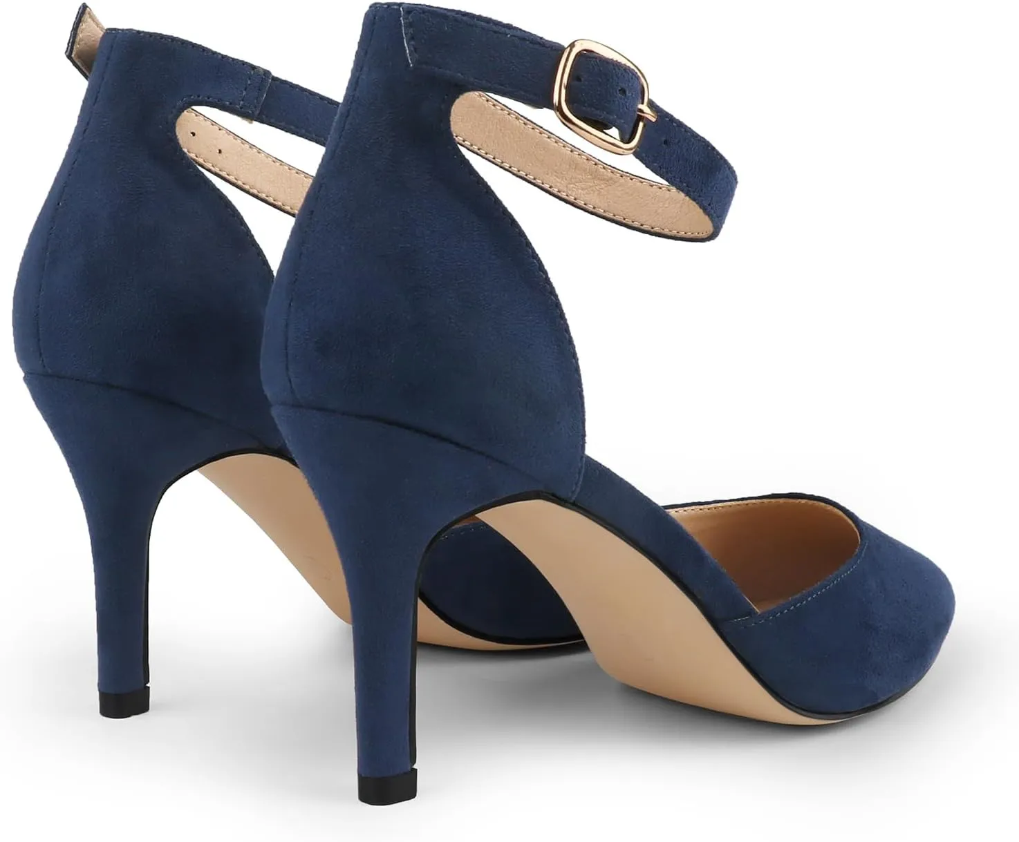 JOY IN LOVE Closed Toe Heels Pumps for Women 3IN Stiletto Pointed Toe Ankle Strap Heels