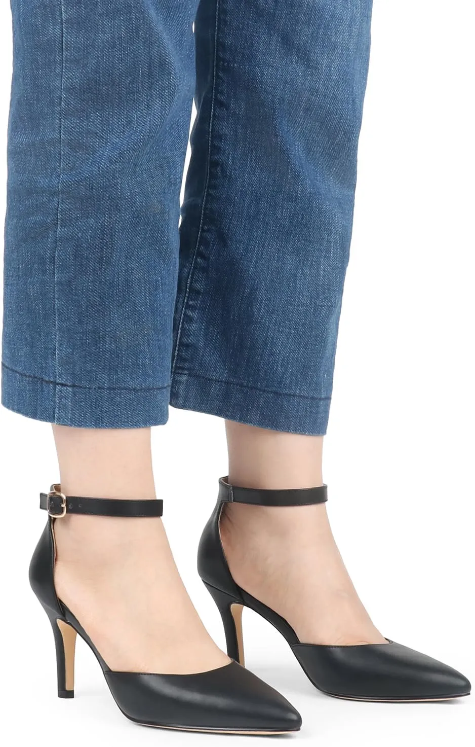 JOY IN LOVE Closed Toe Heels Pumps for Women 3IN Stiletto Pointed Toe Ankle Strap Heels