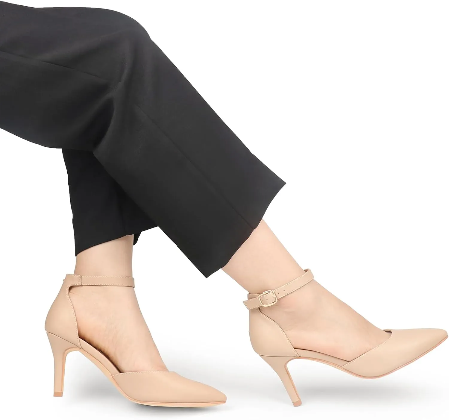 JOY IN LOVE Closed Toe Heels Pumps for Women 3IN Stiletto Pointed Toe Ankle Strap Heels