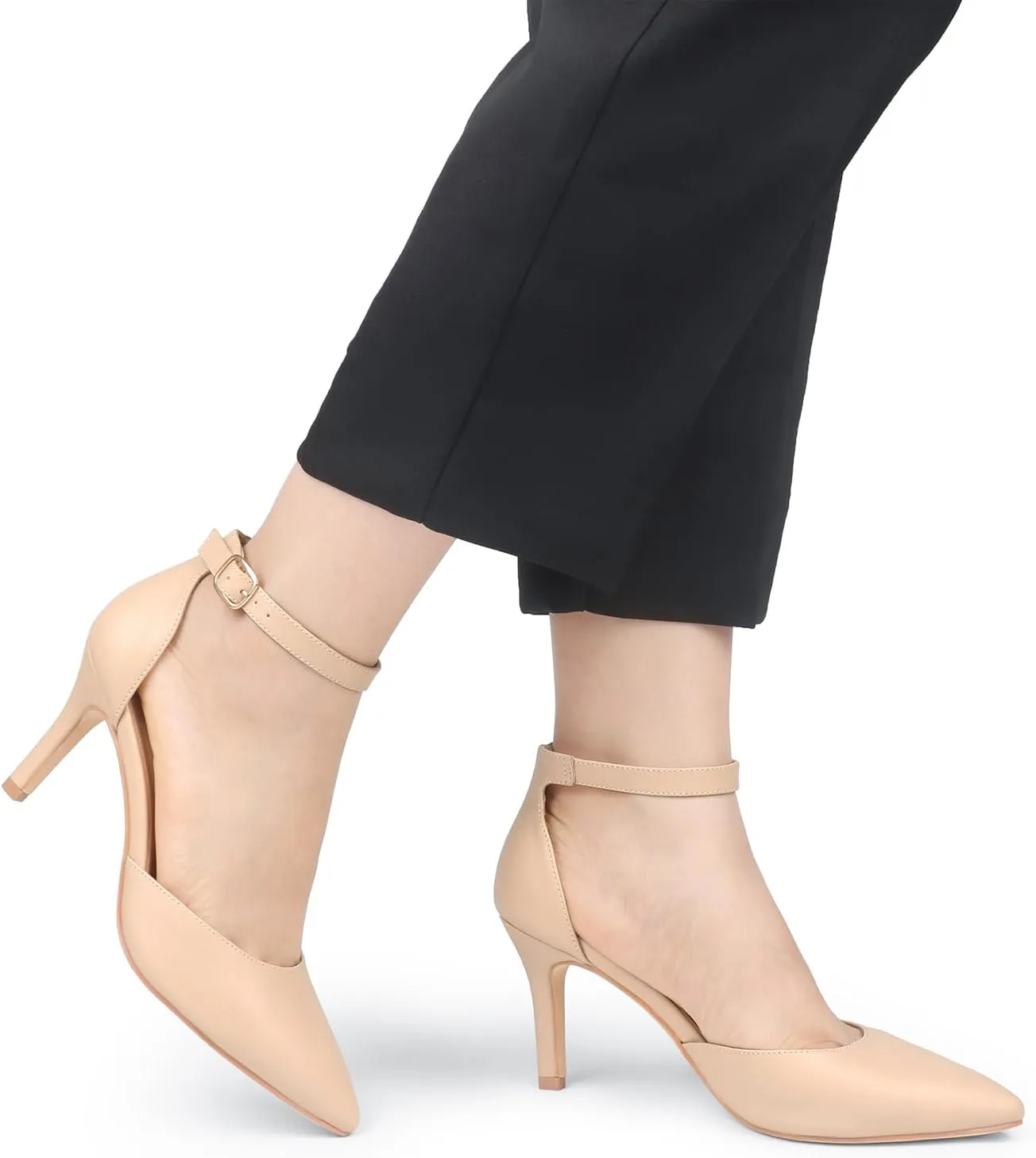 JOY IN LOVE Closed Toe Heels Pumps for Women 3IN Stiletto Pointed Toe Ankle Strap Heels