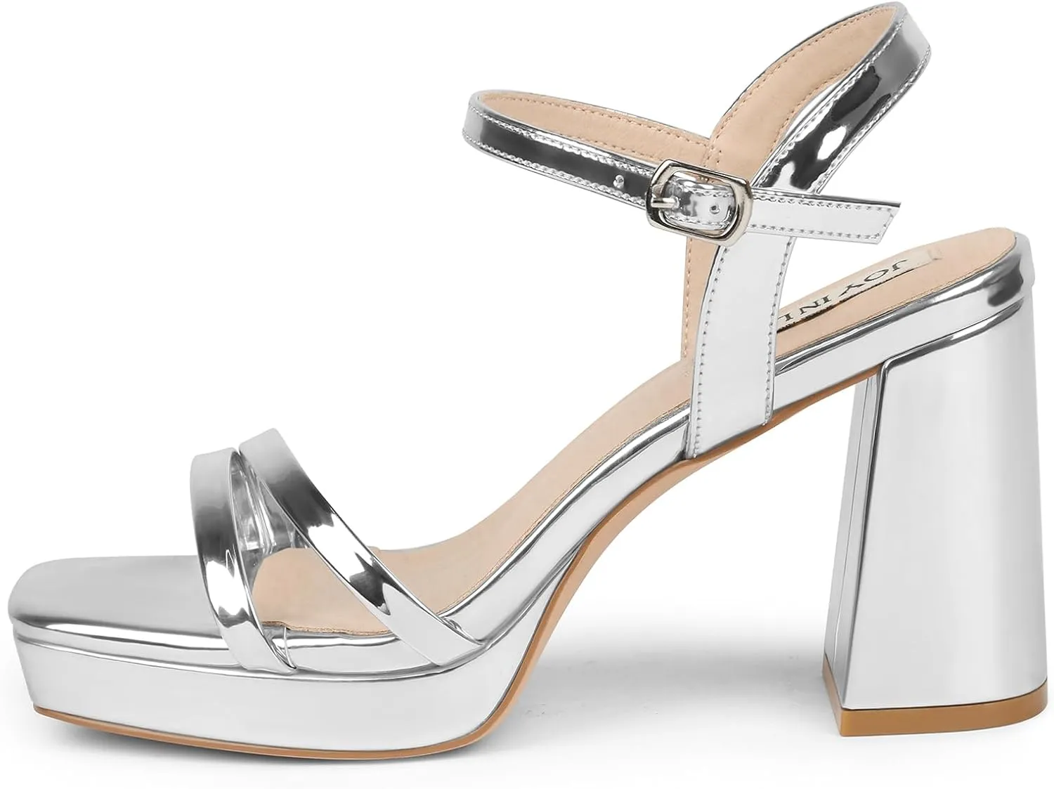 JOY IN LOVE Platform Heels for Women 3.5 Inch Chunky Block Heel Ankle Strap Sandals