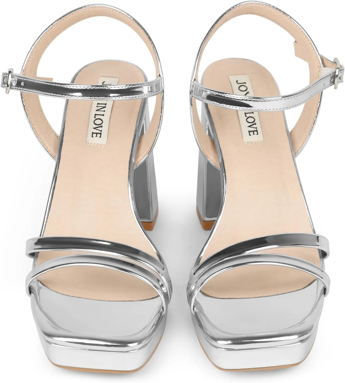 JOY IN LOVE Platform Heels for Women 3.5 Inch Chunky Block Heel Ankle Strap Sandals