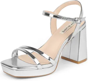 JOY IN LOVE Platform Heels for Women 3.5 Inch Chunky Block Heel Ankle Strap Sandals