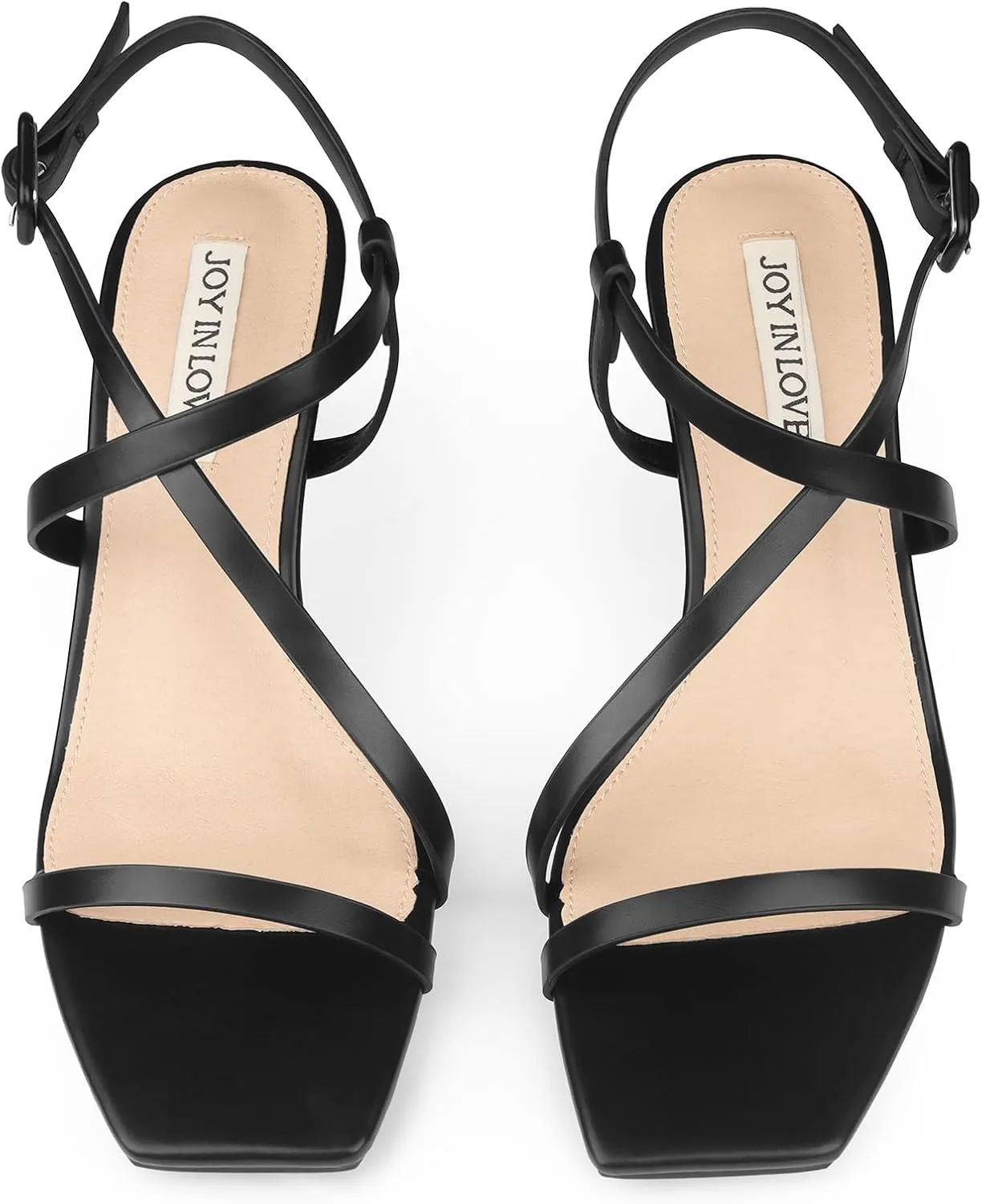 JOY IN LOVE Womens 2.5 Inch Kitten Heels Low Heel Square Open Toe Strappy Sandals