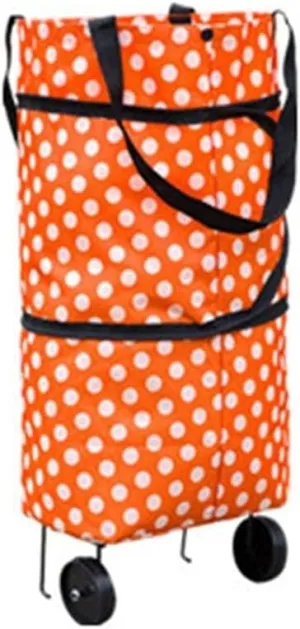 JSEIAJB Shopping Trolley Wheel Bag Large Capacity Waterproof Oxford Cloth Foldable Shopping Trolley Wheel Bag(Orange Round dot)